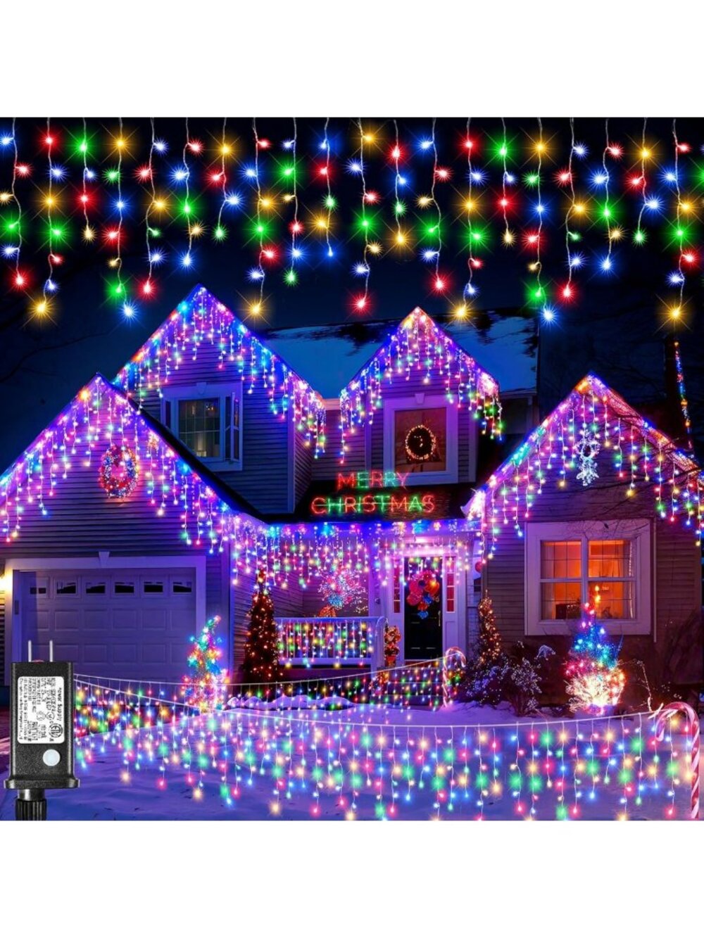 98FT Multicolor LED Icicle Lights for Outdoor Decor, 8 Lighting Modes, 228 Drops